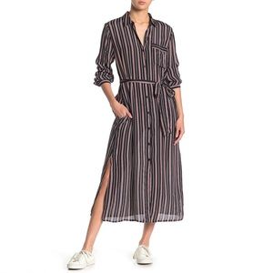 Vintage Lucky Brand Multi Striped Button Down Belted Dress